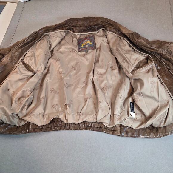 Vintage 1980s Adventure Bound Originals Brown Leather Bomber Jacket XL - Picture 3 of 15